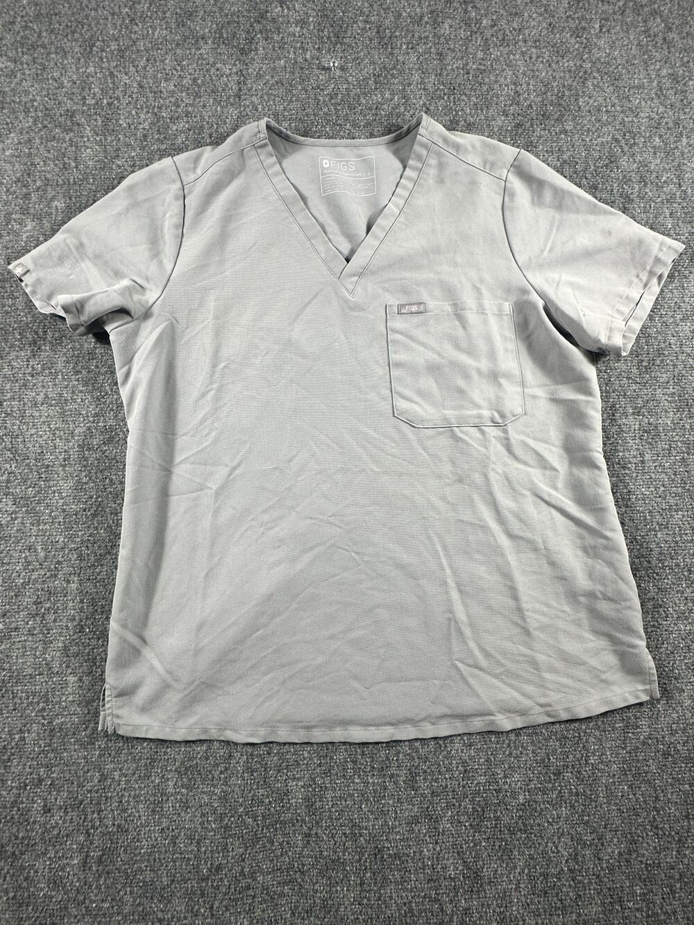 FIGS Catarina One Pocket Scrub Top Womens L Light Gray Technical Collection